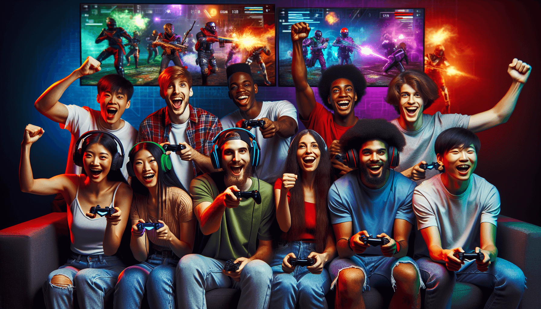Amigos disfrutando de juegos en línea