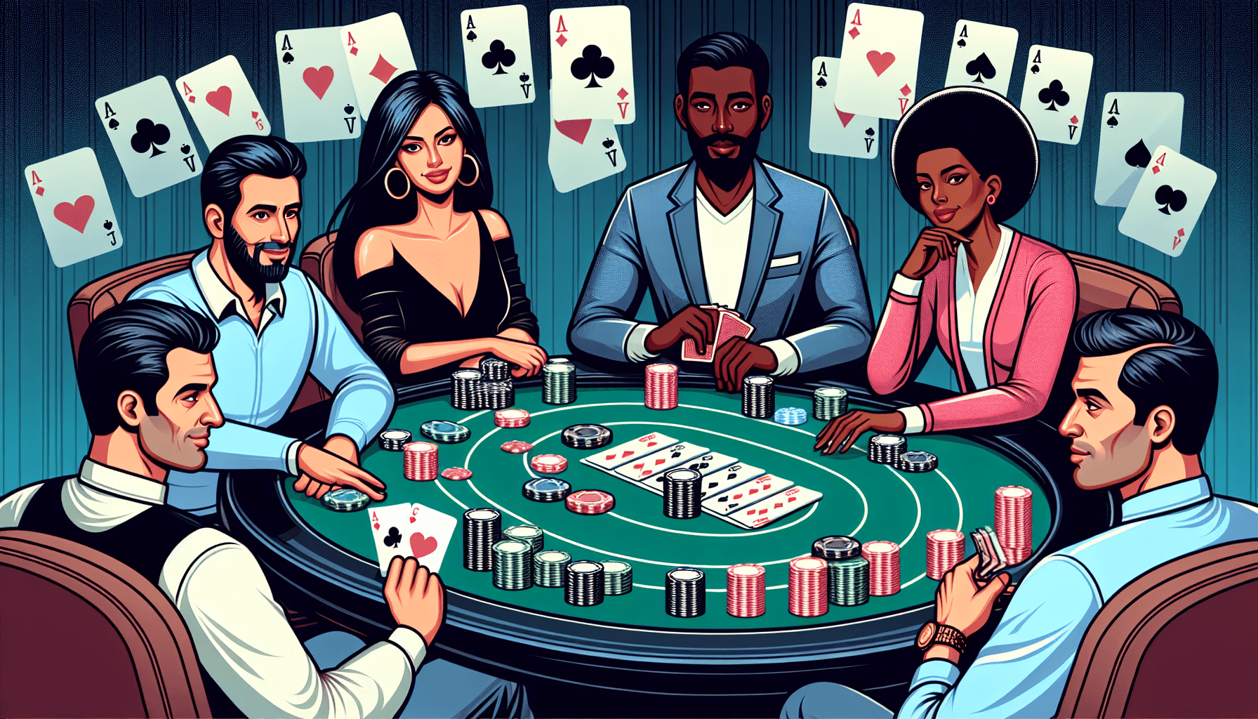 Juego de póker con jugadores diversos